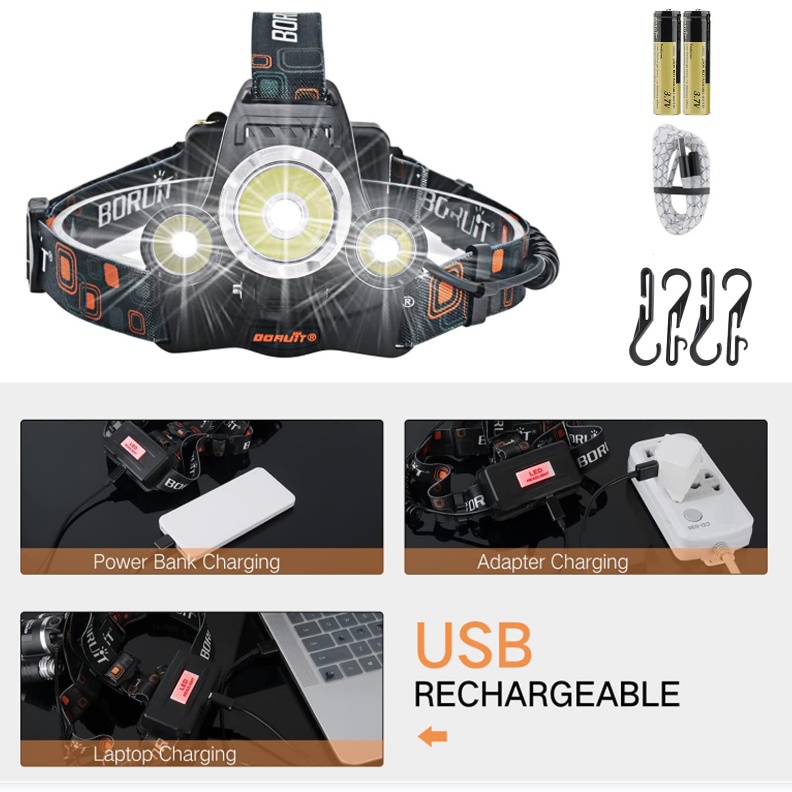 Foto 7 pulgar | Linterna Frontal Boruit Rj-3000 Led Recargable 5000lm Impermeable - Venta Internacional.