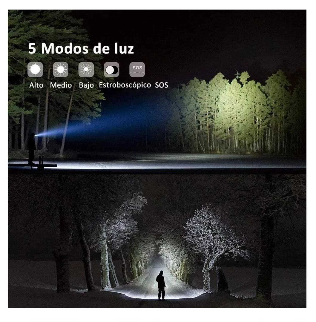Foto 3 pulgar | Linterna Led Recargable T6 Luz Táctica Portátil
