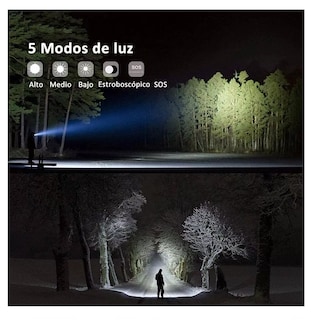 Foto 2 | Linterna Led Recargable T6 Luz Táctica Portátil