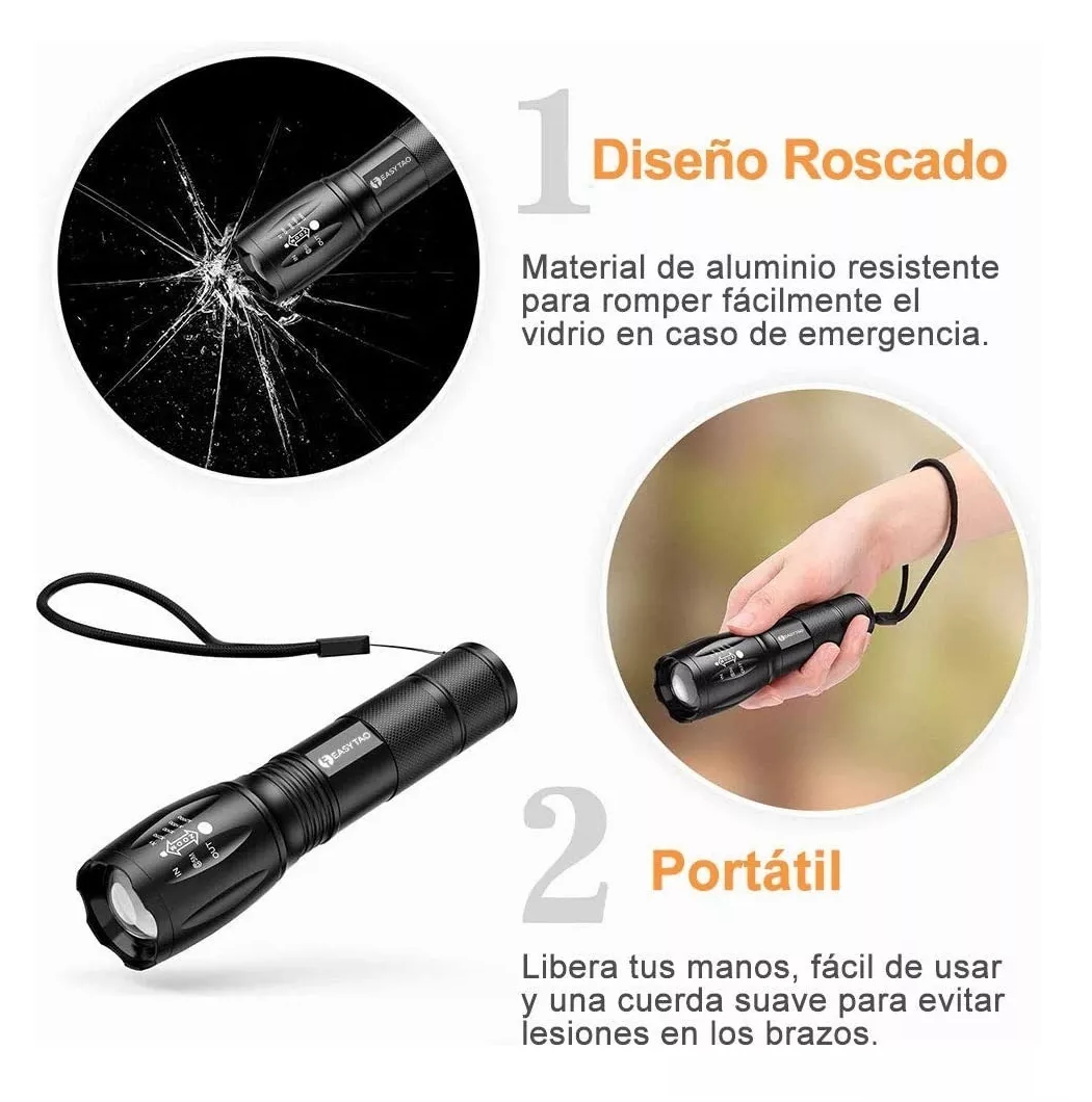 Foto 6 pulgar | Linterna Led Recargable T6 Luz Táctica Portátil