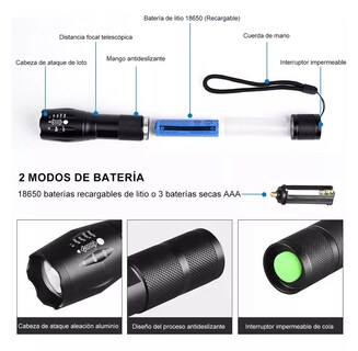 Foto 2 | Linternas Led Recargable 4000lm Con 5 Modos Y Zoo 2 Pzas Negro