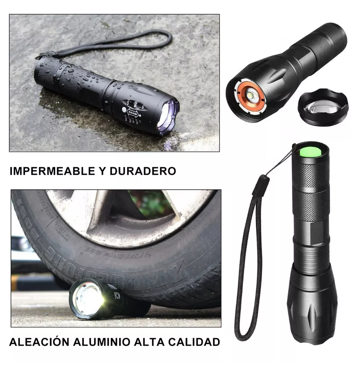 Foto 5 pulgar | Linternas Led Recargable 4000lm Con 5 Modos Y Zoo 2 Pzas Negro