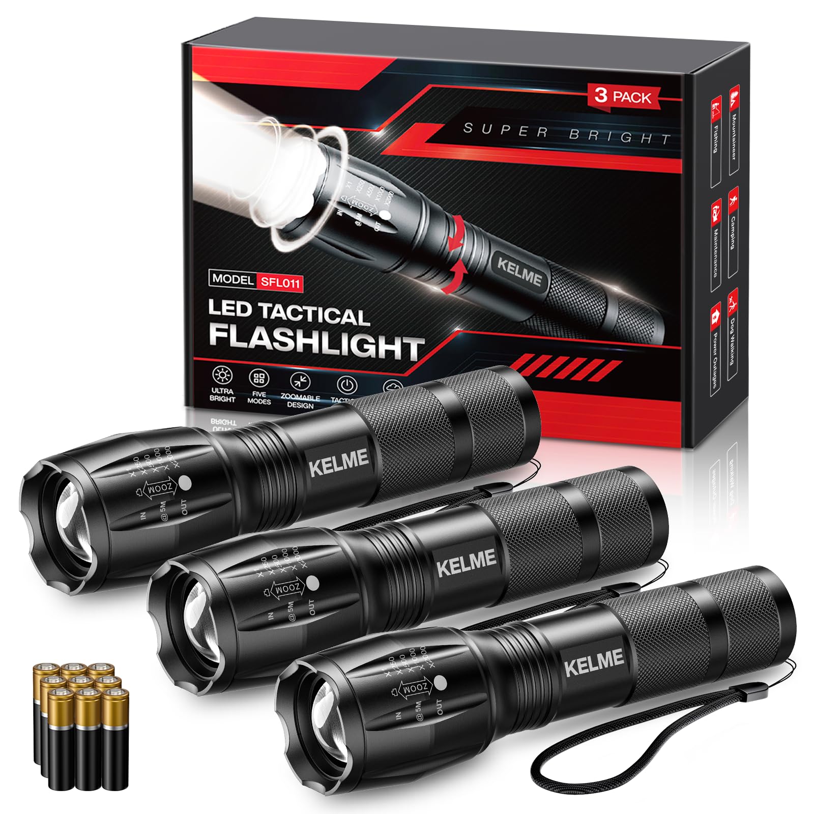 Linterna Táctica Kelme High Lumens, Paquete De 3 Unidades, Impermeable - Venta Internacional.