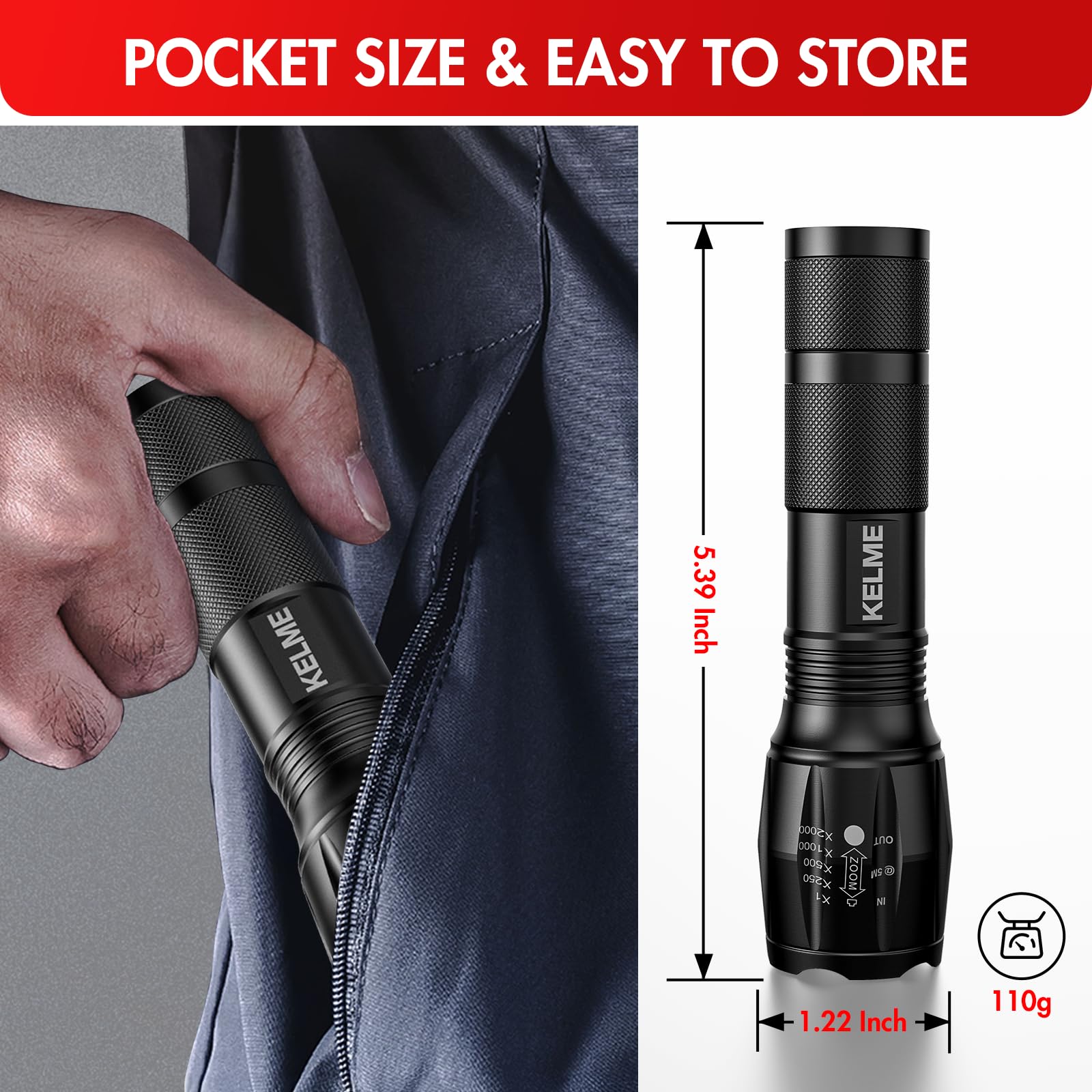 Foto 7 | Linterna Táctica Kelme High Lumens, Paquete De 3 Unidades, Impermeable - Venta Internacional.