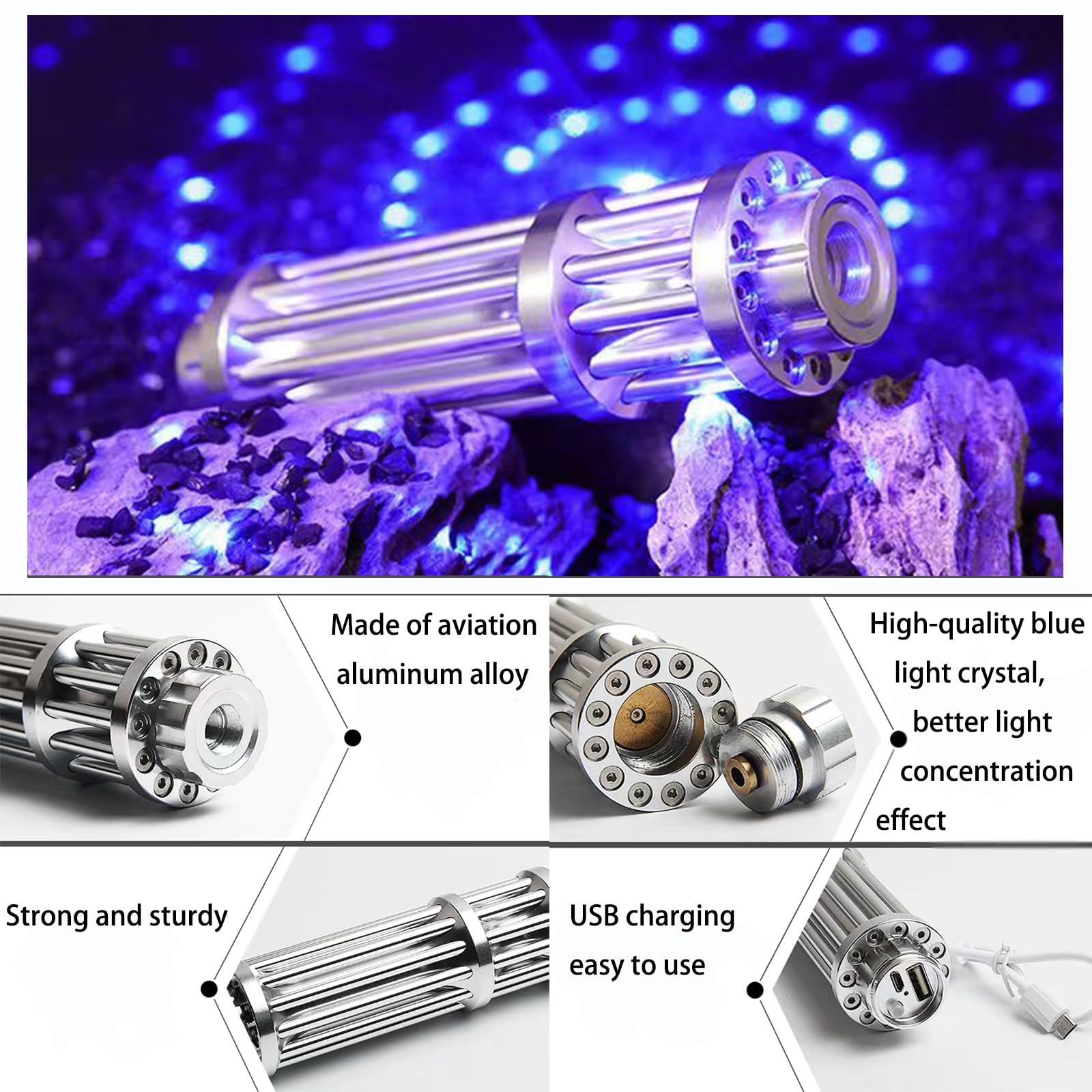 Foto 3 pulgar | Linterna Portátil De Alta Potencia Con Luz Azul Para Exteriores - Venta Internacional.