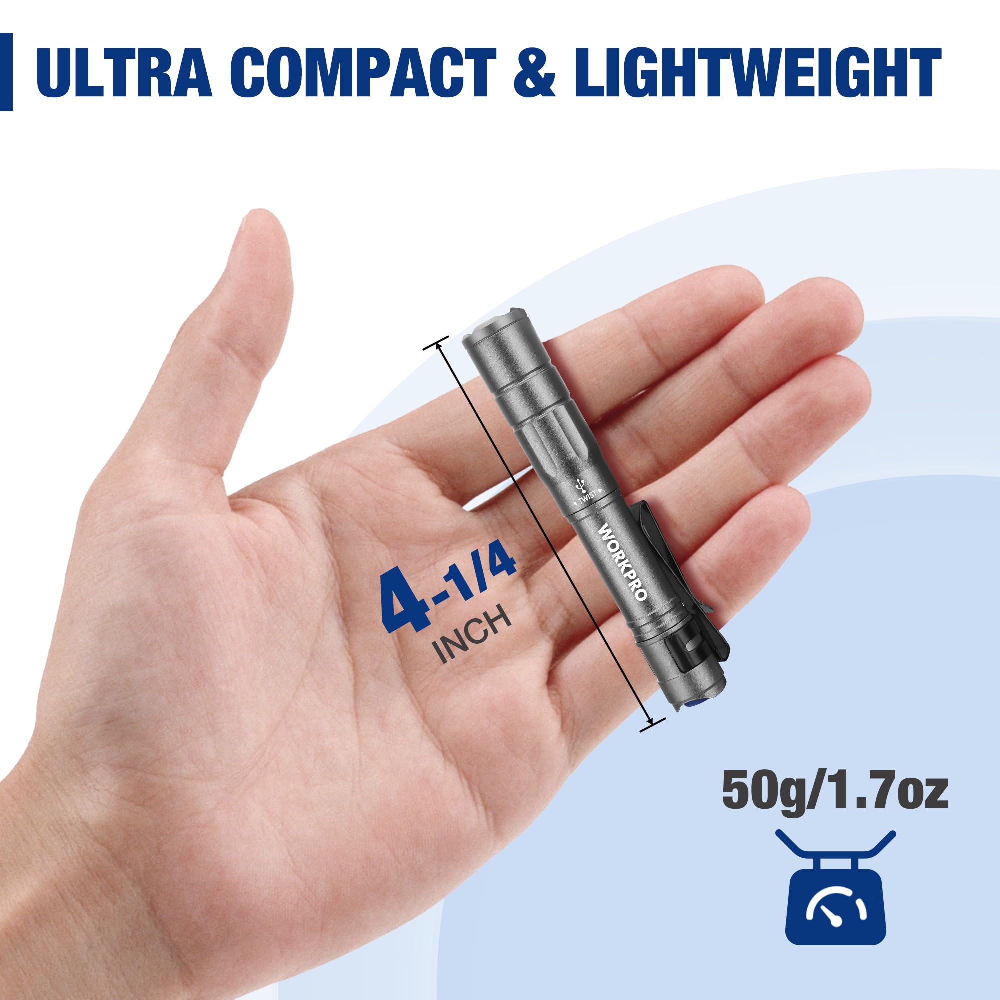 Foto 3 pulgar | Flashlight Workpro - Lápiz Recargable (300 Lm, 2 Unidades), Color Gris - Venta Internacional.