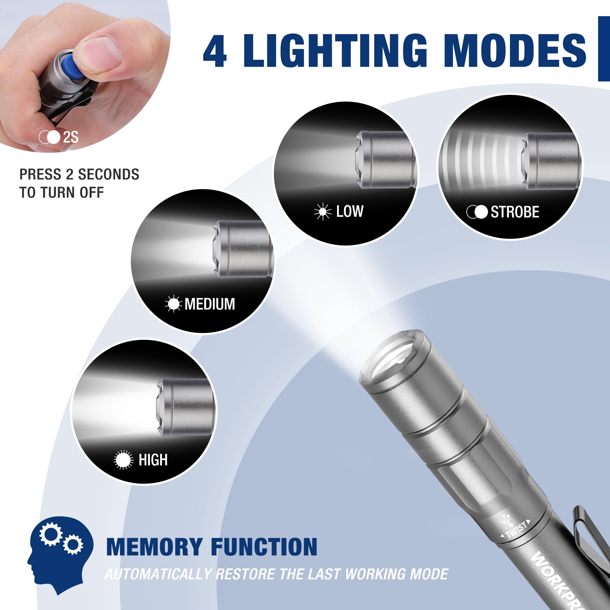 Foto 5 pulgar | Flashlight Workpro - Lápiz Recargable (300 Lm, 2 Unidades), Color Gris - Venta Internacional.