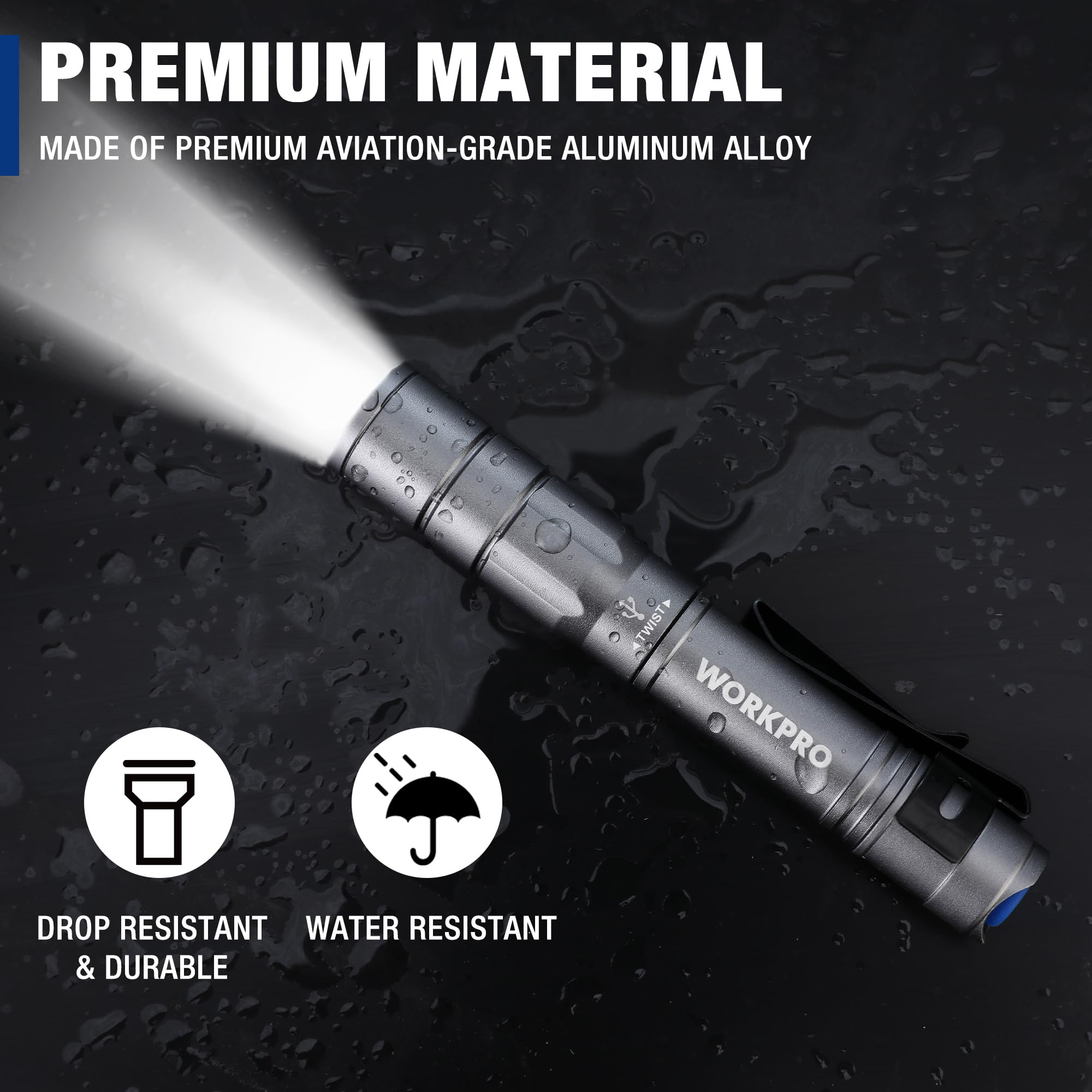 Foto 6 | Flashlight Workpro - Lápiz Recargable (300 Lm, 2 Unidades), Color Gris - Venta Internacional.