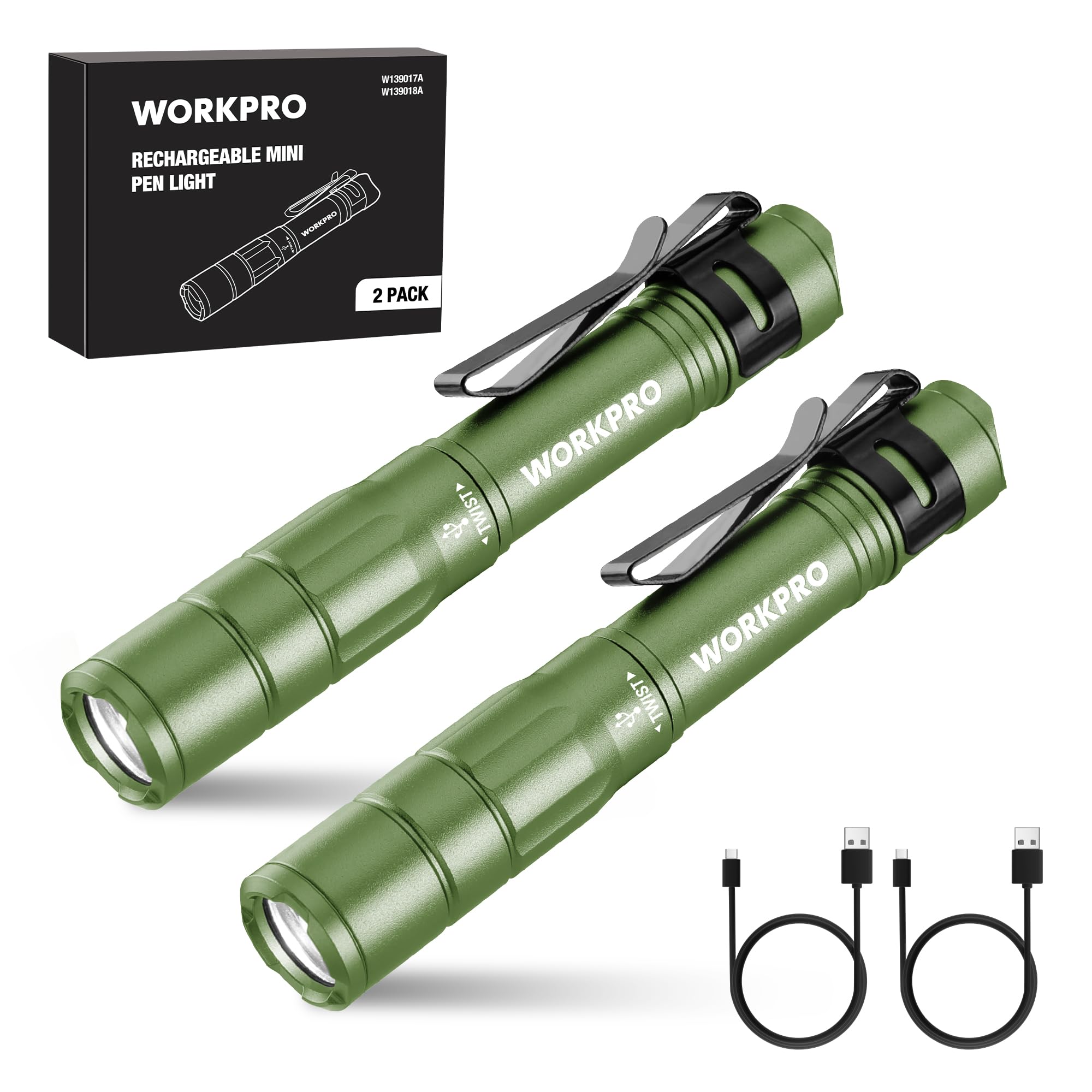 Foto 2 pulgar | Flashlight Workpro - Lápiz Recargable (300 Lm, 2 Unidades), Color Verde - Venta Internacional.