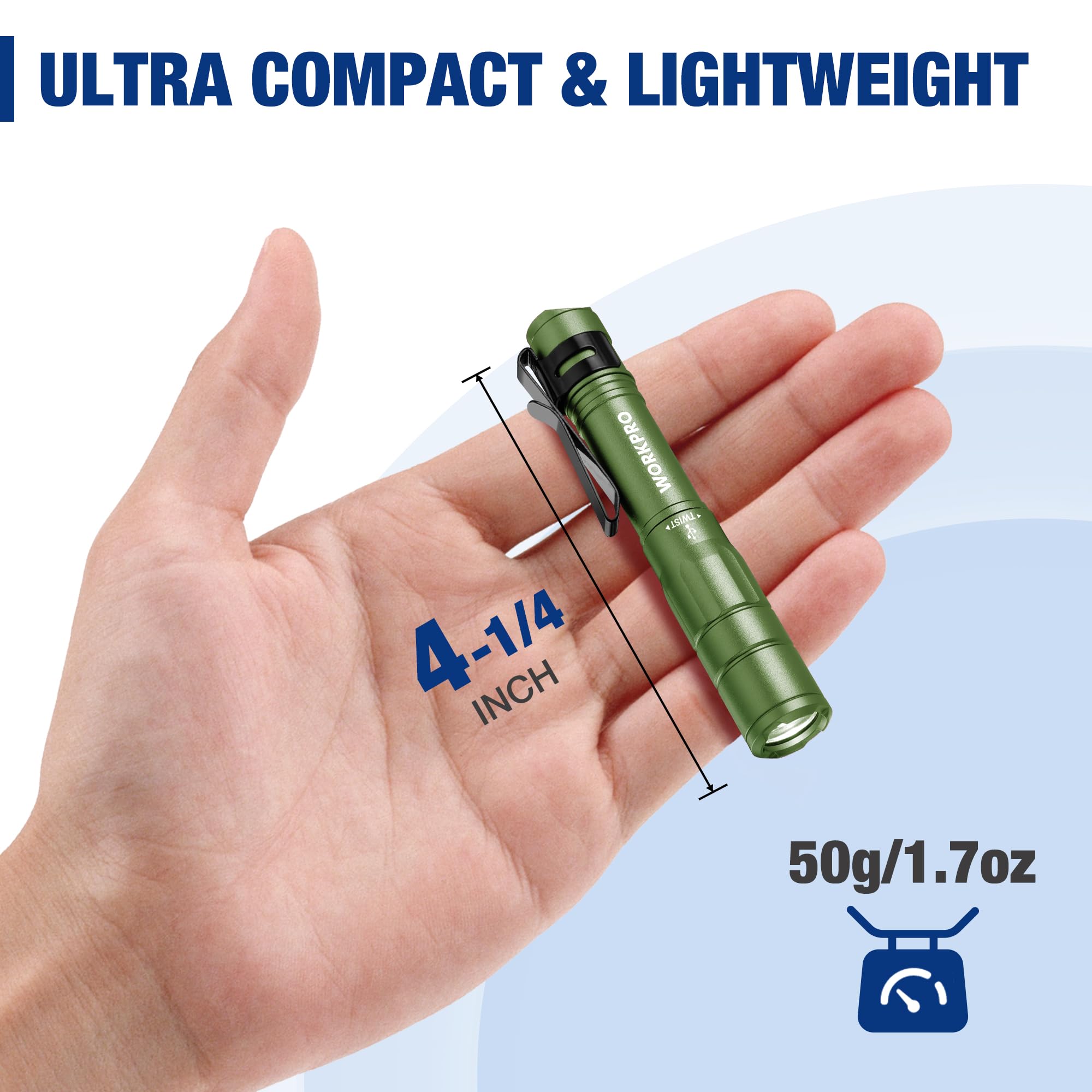 Foto 3 pulgar | Flashlight Workpro - Lápiz Recargable (300 Lm, 2 Unidades), Color Verde - Venta Internacional.