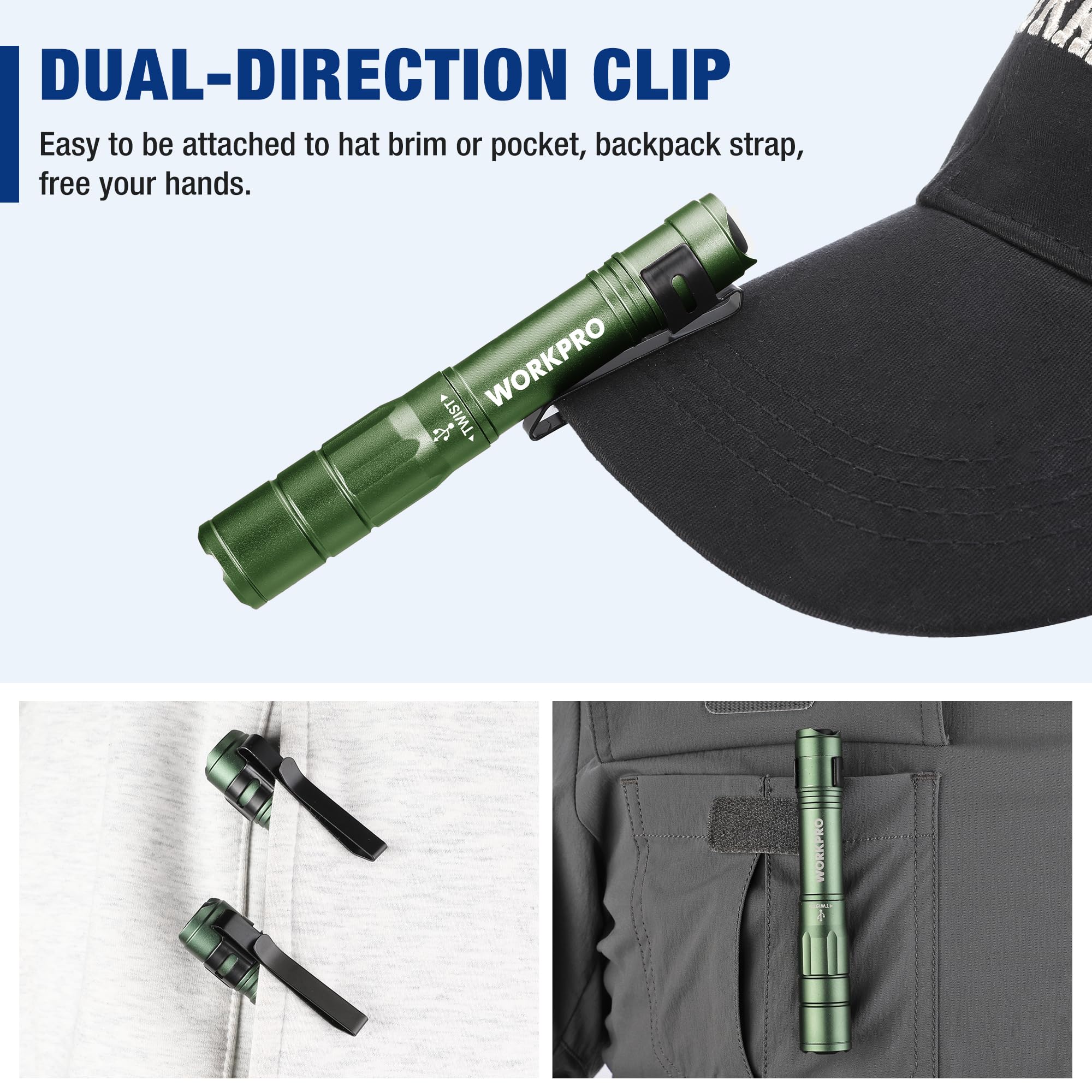Foto 6 pulgar | Flashlight Workpro - Lápiz Recargable (300 Lm, 2 Unidades), Color Verde - Venta Internacional.
