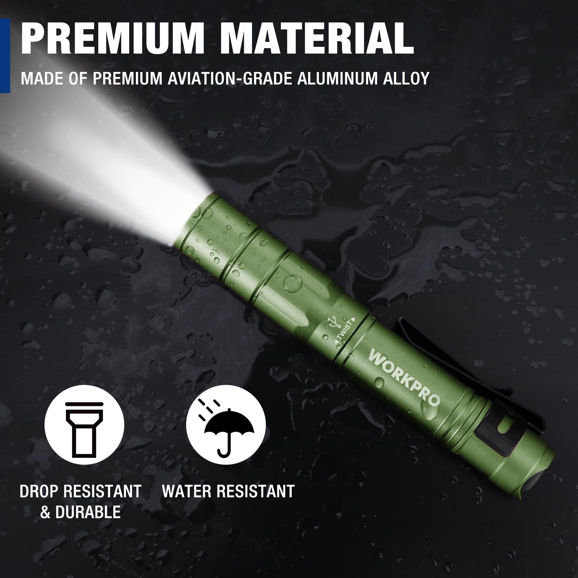 Foto 6 | Flashlight Workpro - Lápiz Recargable (300 Lm, 2 Unidades), Color Verde - Venta Internacional.