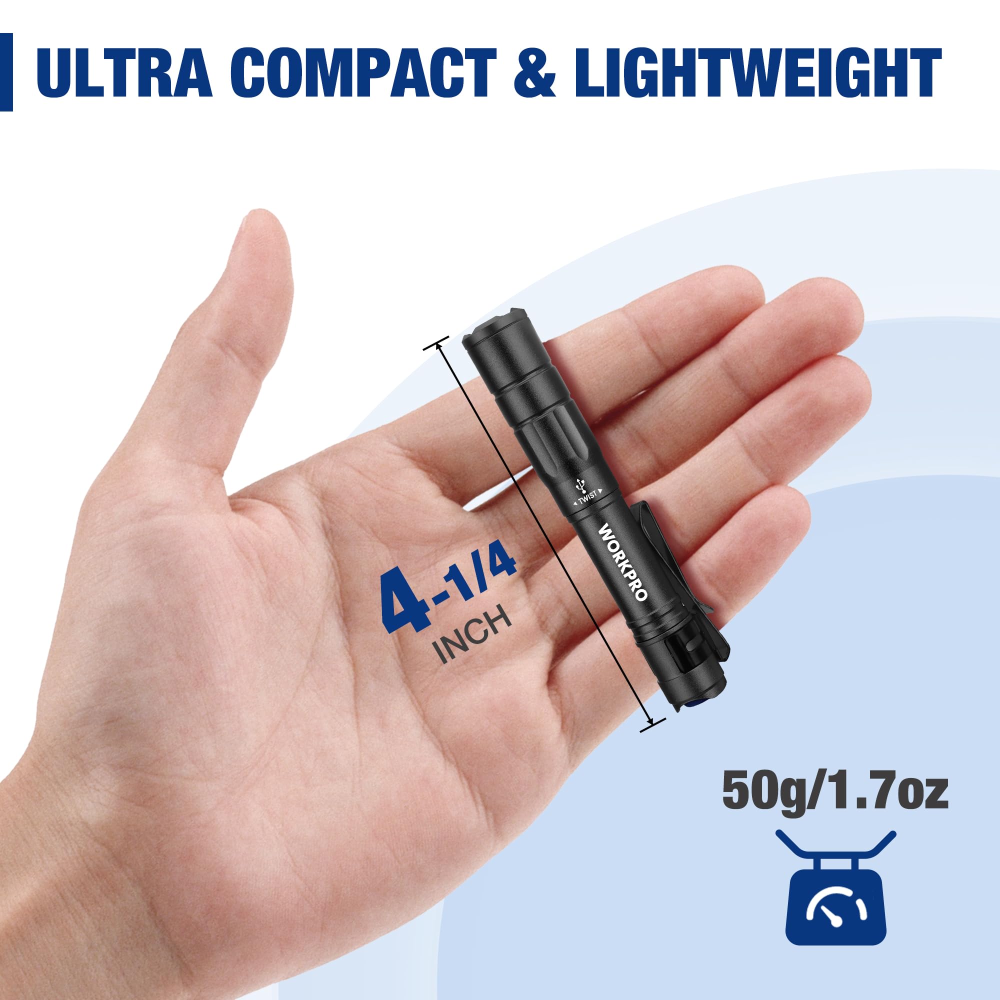 Foto 3 pulgar | Flashlight Workpro - Lápiz Recargable (300 Lm, 2 Unidades), Color Negro - Venta Internacional.