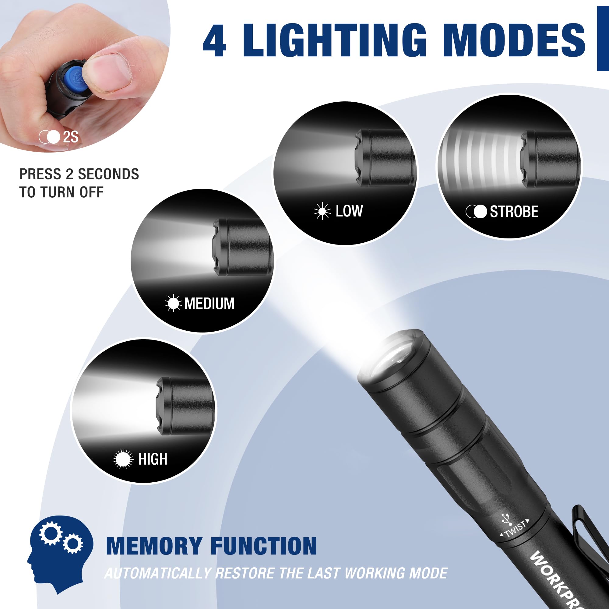 Foto 5 pulgar | Flashlight Workpro - Lápiz Recargable (300 Lm, 2 Unidades), Color Negro - Venta Internacional.