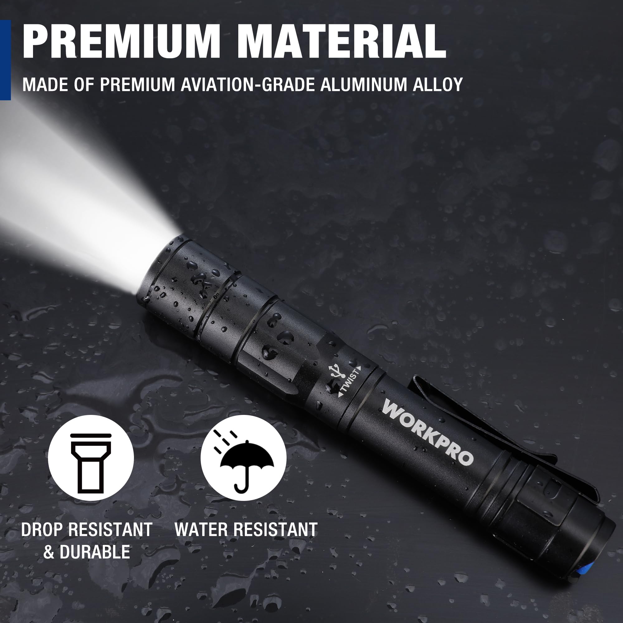 Foto 7 pulgar | Flashlight Workpro - Lápiz Recargable (300 Lm, 2 Unidades), Color Negro - Venta Internacional.