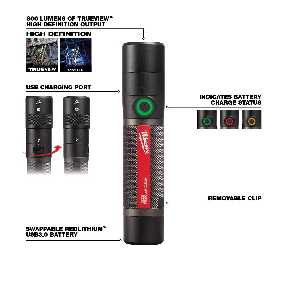Foto 5 pulgar | Linterna Milwaukee Led Recargable de 800 Lúmenes - Venta Internacional