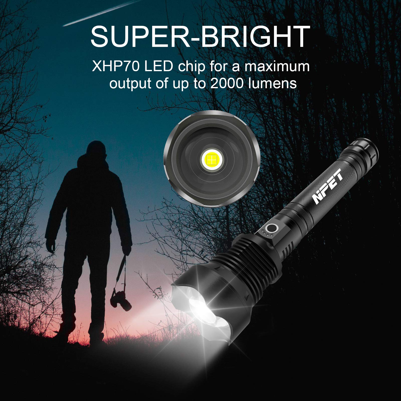 Foto 3 pulgar | Linterna Npet Xhp70 Led 2000 Lúmenes Recargable Usb - Venta Internacional.