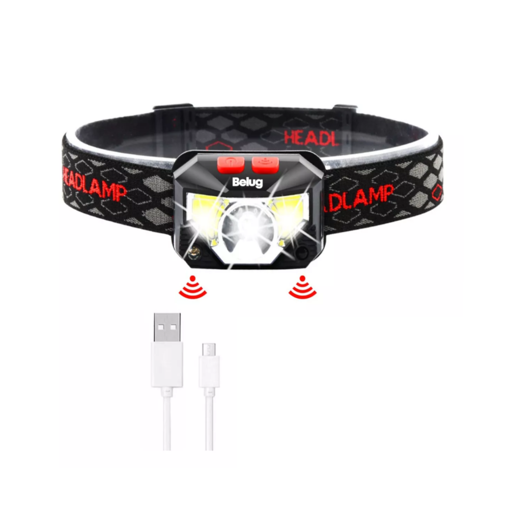 Lámpara Cabeza Led Linterna Minera Recargable Usb Con Sensor Negro Belug