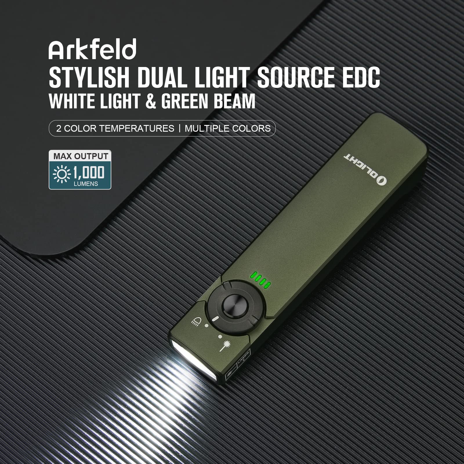 Foto 3 pulgar | Linterna Olight Arkfeld Edc Flat 1000 Lúmenes Blanca Con Haz Verde - Venta Internacional.