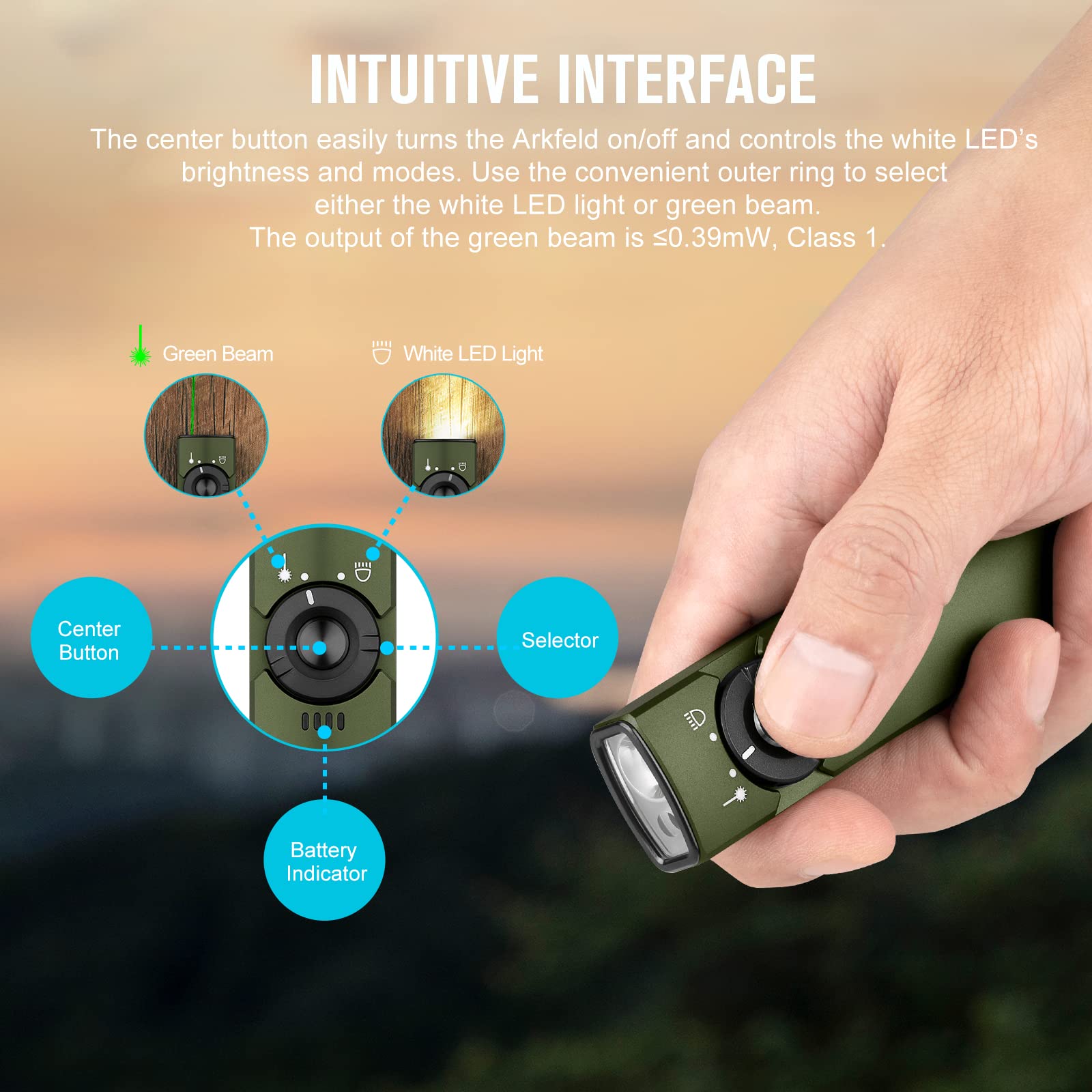Foto 4 pulgar | Linterna Olight Arkfeld Edc Flat 1000 Lúmenes Blanca Con Haz Verde - Venta Internacional.