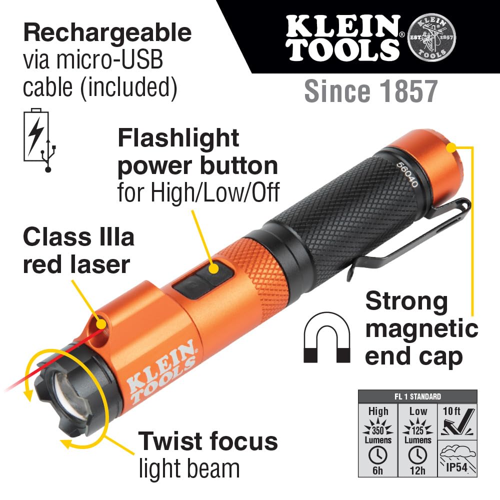 Foto 3 pulgar | Linterna Klein Tools 56040 Led Magnética, 350 Lm, Recargable Por Usb - Venta Internacional.