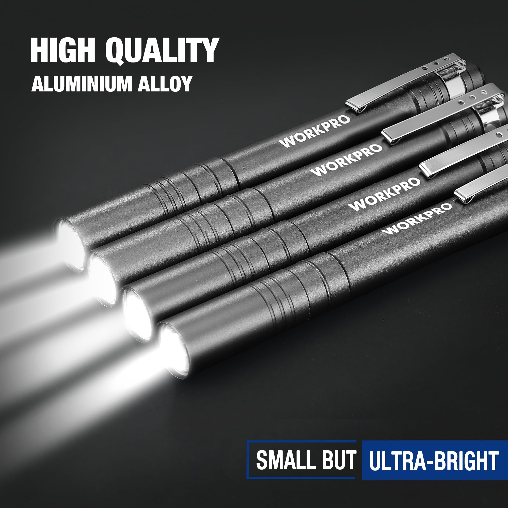 Foto 4 pulgar | Linterna Led Workpro De Aluminio Con Clip Gris Y 2 Pilas Aaa X4 - Venta Internacional.