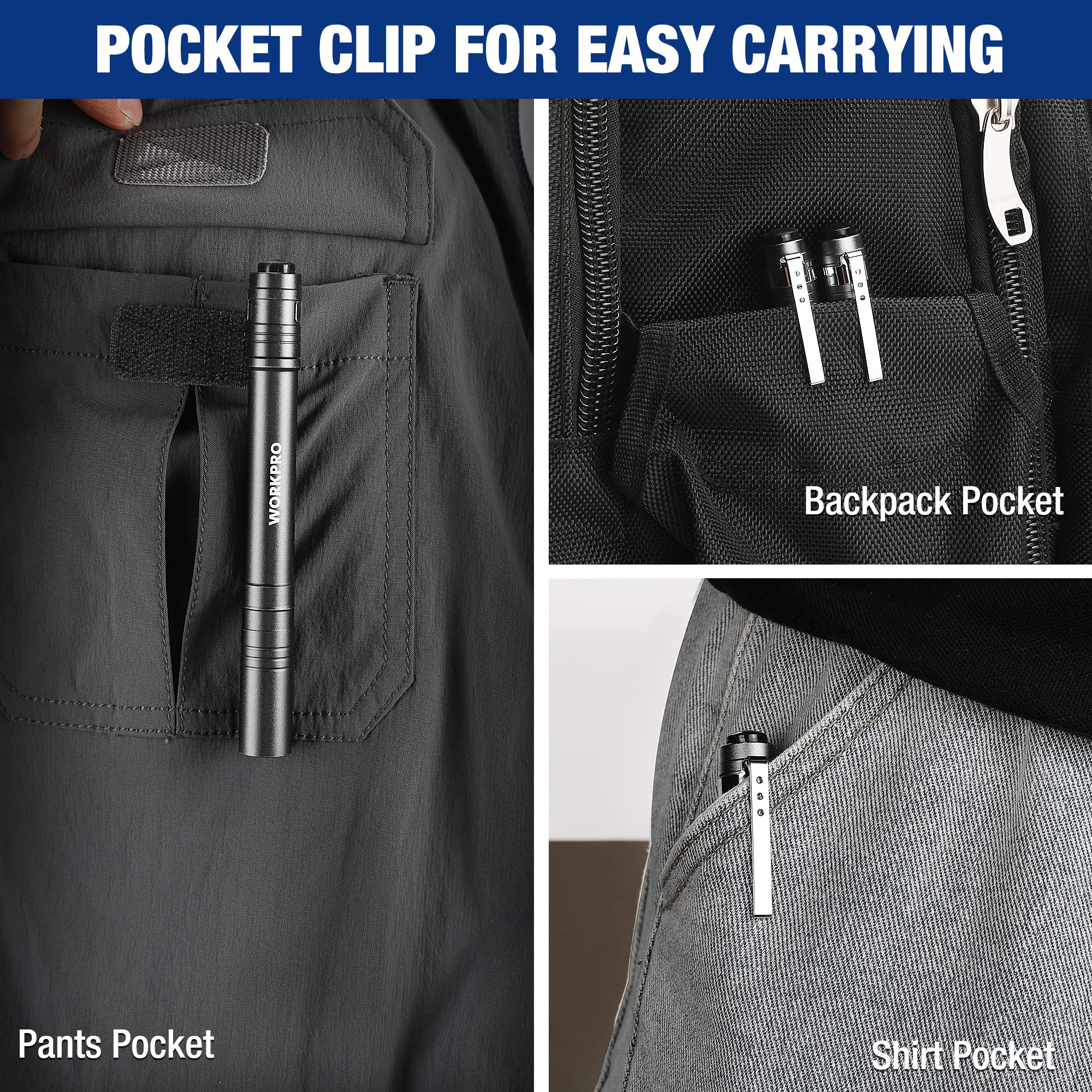 Foto 7 pulgar | Linterna Led Workpro De Aluminio Con Clip Gris Y 2 Pilas Aaa X4 - Venta Internacional.