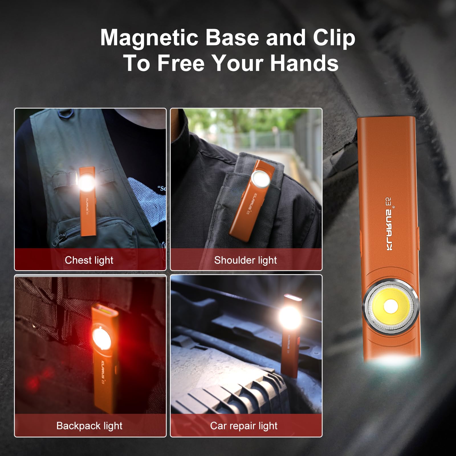 Foto 5 pulgar | Linterna Klarus E5 Recargable 600 Lúmenes Con Clip - Naranja - Venta Internacional.