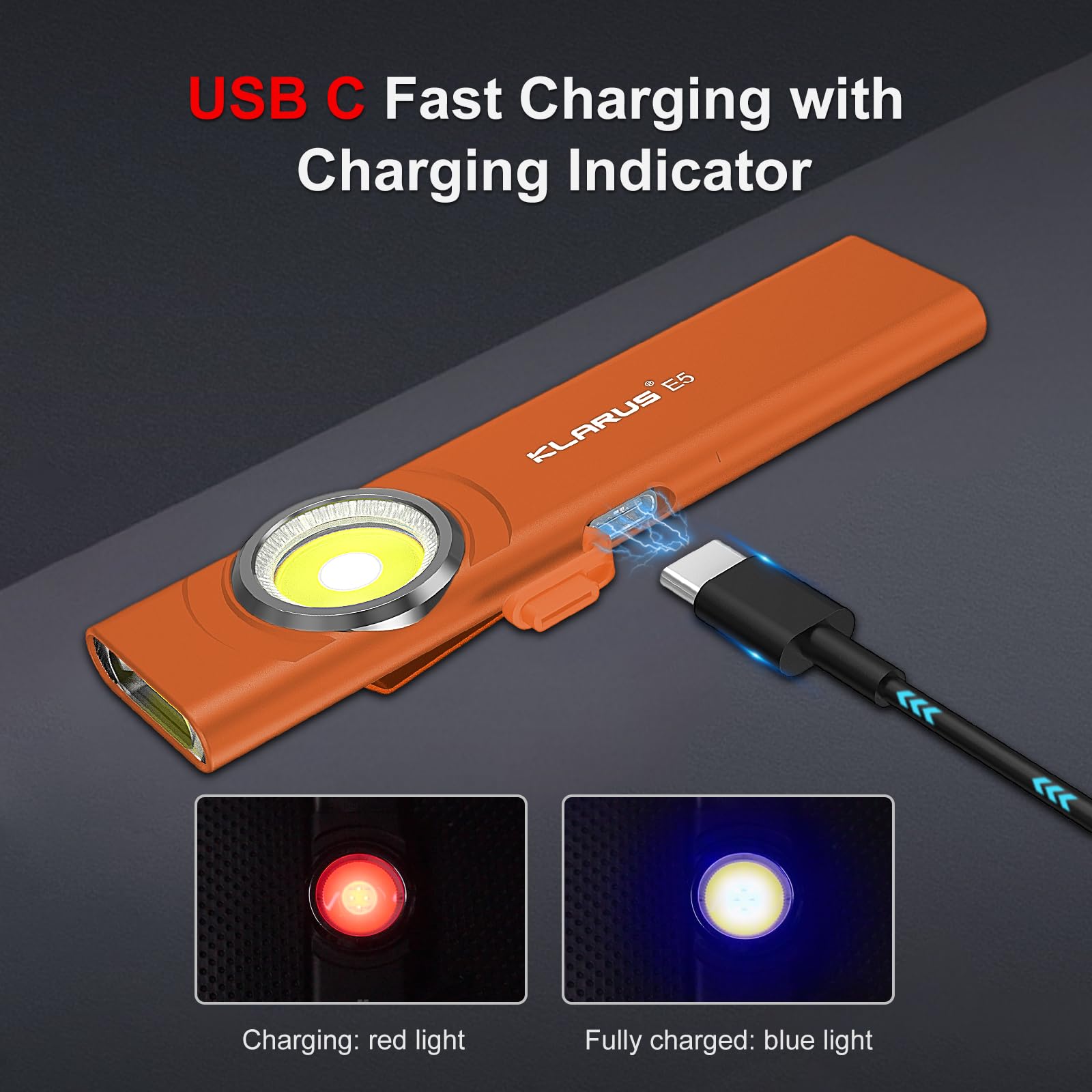 Foto 7 pulgar | Linterna Klarus E5 Recargable 600 Lúmenes Con Clip - Naranja - Venta Internacional.
