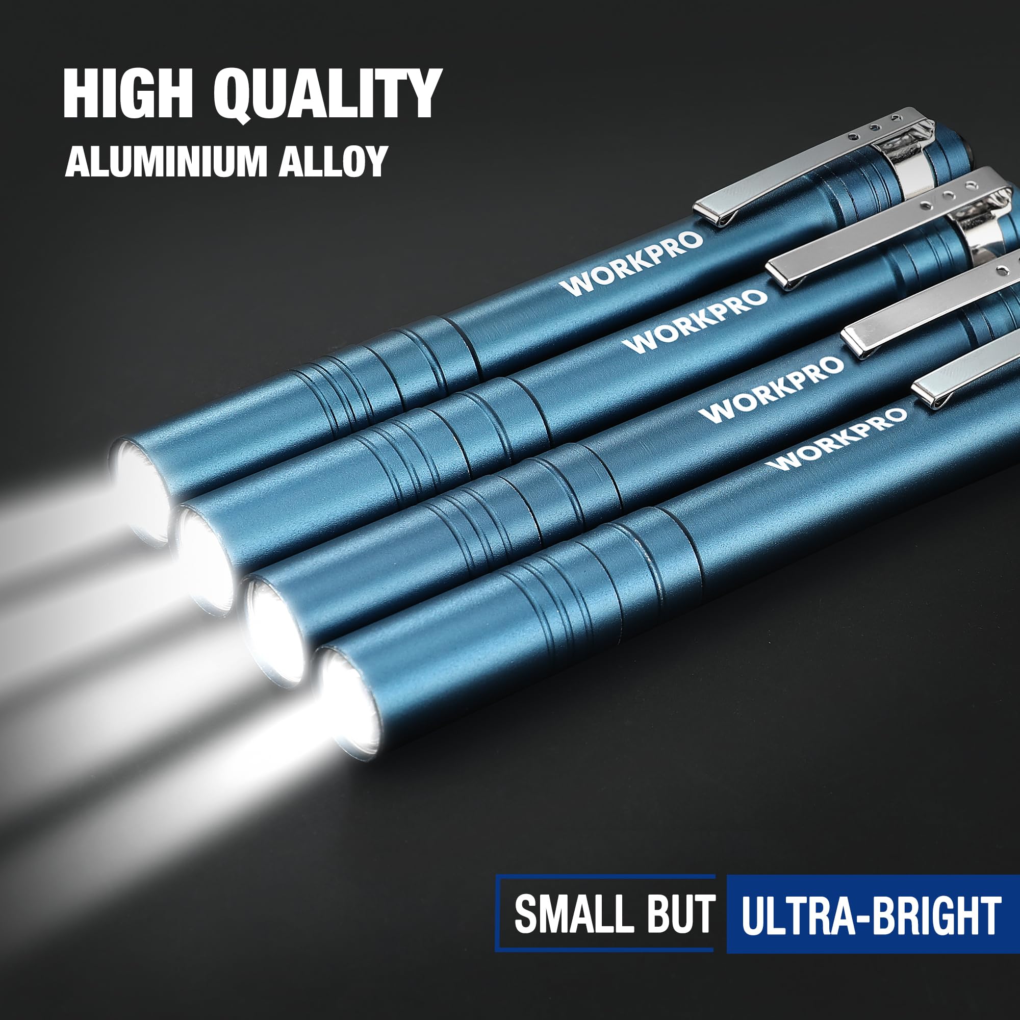 Foto 4 pulgar | Pen Light Workpro Led Con Bolsillo De Aluminio Con Clip Azul, Paquete De 4 - Venta Internacional.