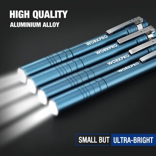 Foto 3 | Pen Light Workpro Led Con Bolsillo De Aluminio Con Clip Azul, Paquete De 4 - Venta Internacional.