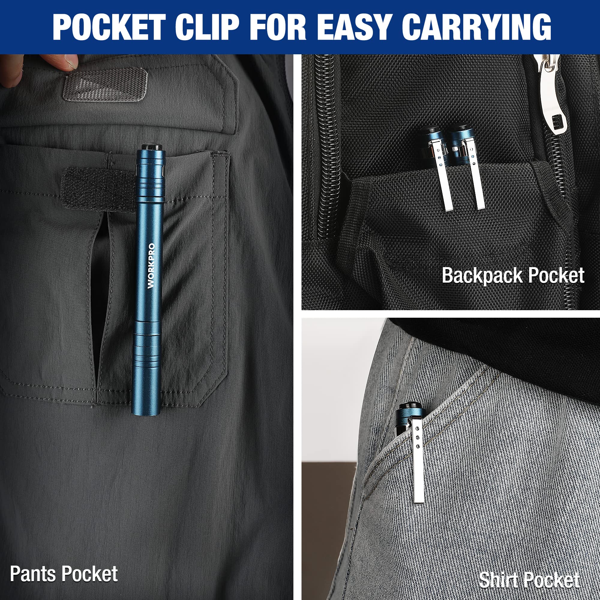 Foto 7 pulgar | Pen Light Workpro Led Con Bolsillo De Aluminio Con Clip Azul, Paquete De 4 - Venta Internacional.