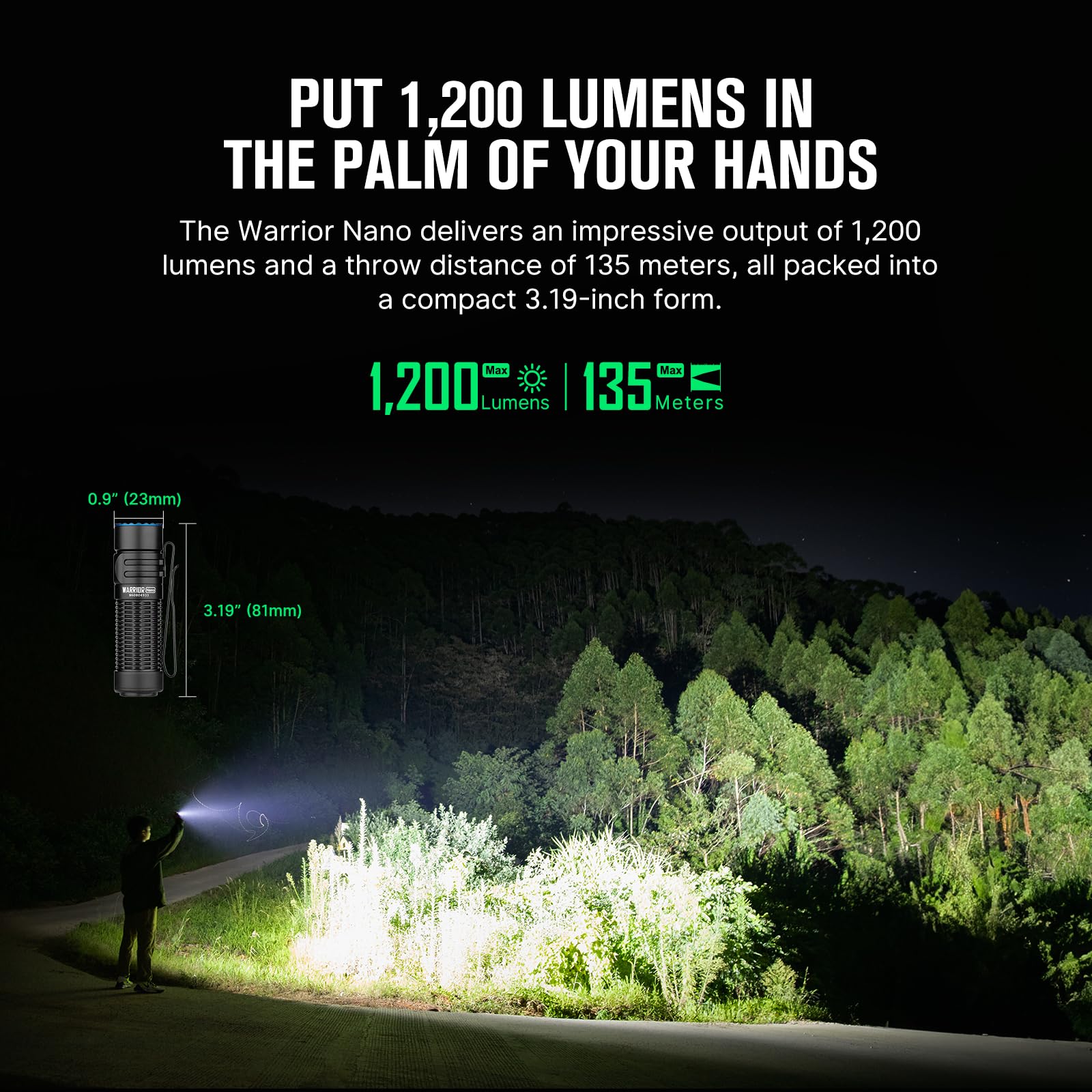 Foto 3 | Linterna Táctica Olight Warrior Nano 1200 Lúmenes Negra - Venta Internacional.