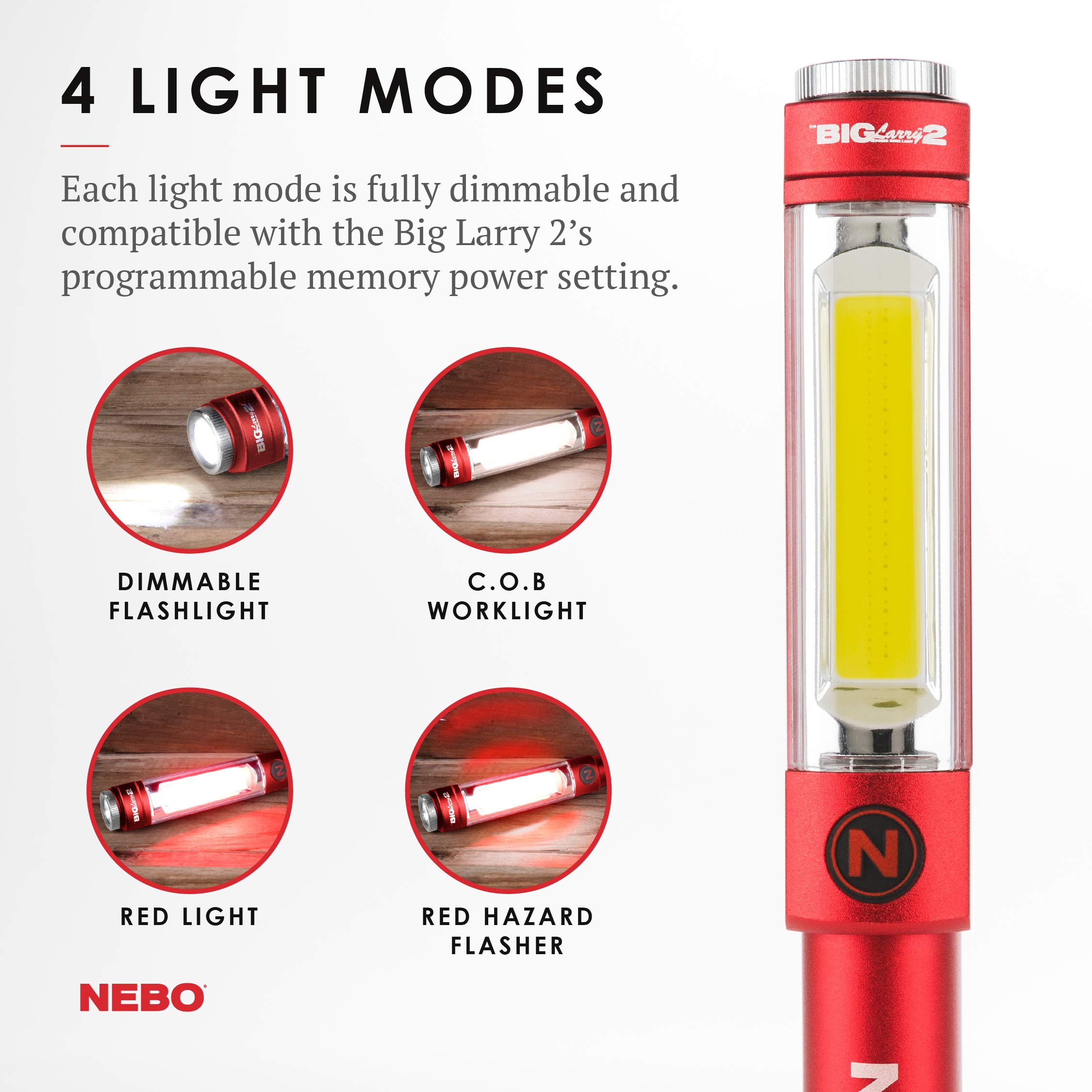 Foto 4 | Lámpara De Trabajo Nebo Big Larry 2, Funciona Con Pilas, 500 Lúmenes, Color Rojo - Venta Internacional.