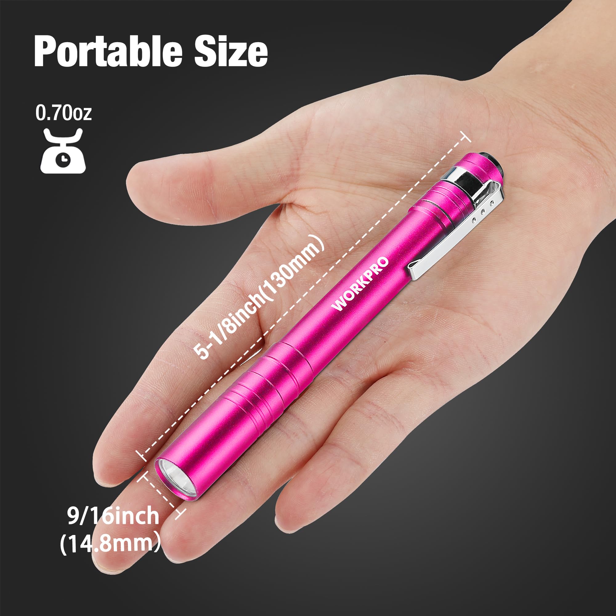Foto 3 pulgar | Linterna Led Workpro De Aluminio Con Clip Rosa, 2 Pilas Aaa, Paquete De 4 - Venta Internacional.