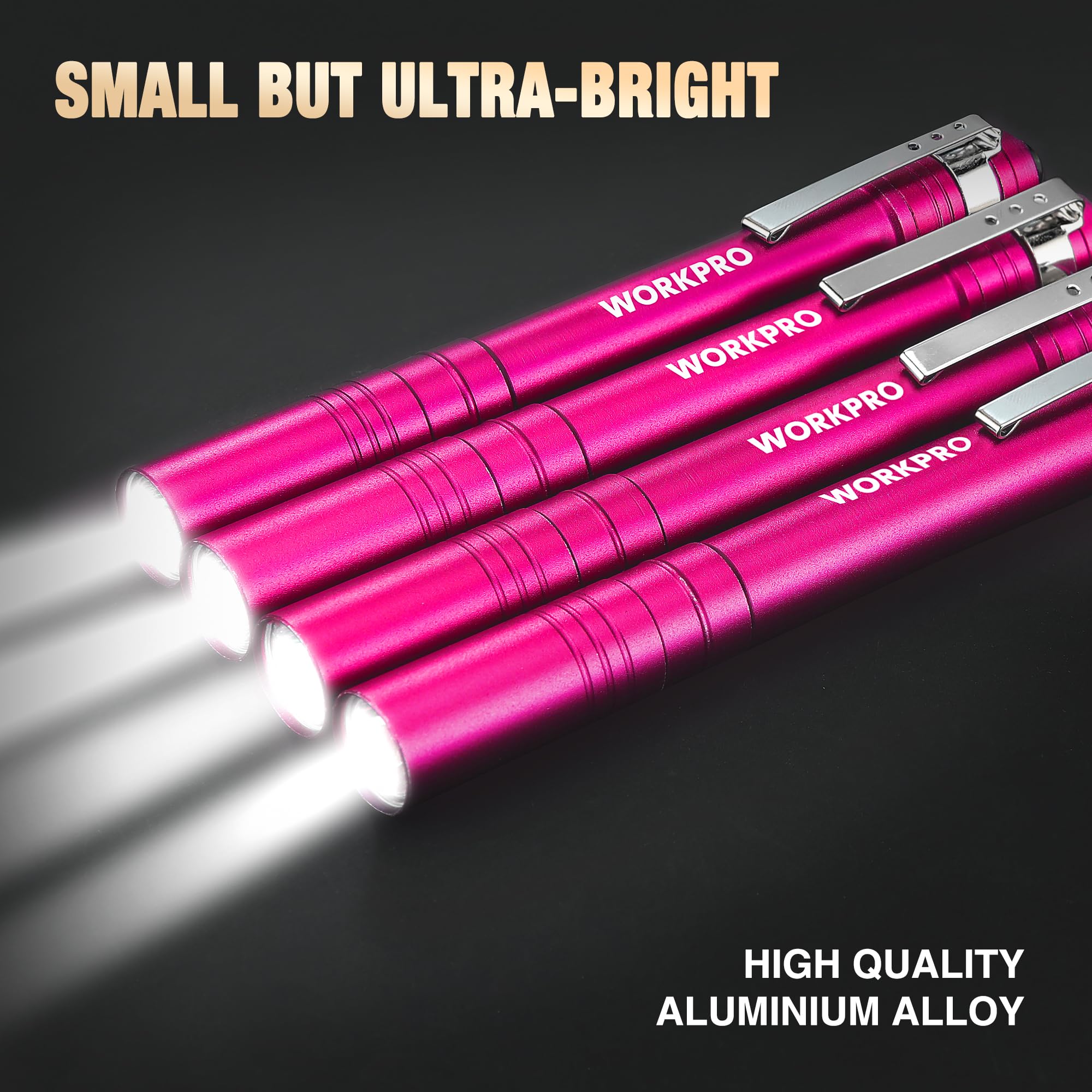Foto 5 pulgar | Linterna Led Workpro De Aluminio Con Clip Rosa, 2 Pilas Aaa, Paquete De 4 - Venta Internacional.