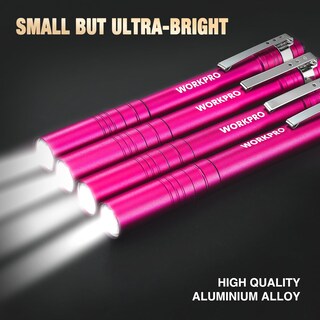 Foto 4 | Linterna Led Workpro De Aluminio Con Clip Rosa, 2 Pilas Aaa, Paquete De 4 - Venta Internacional.