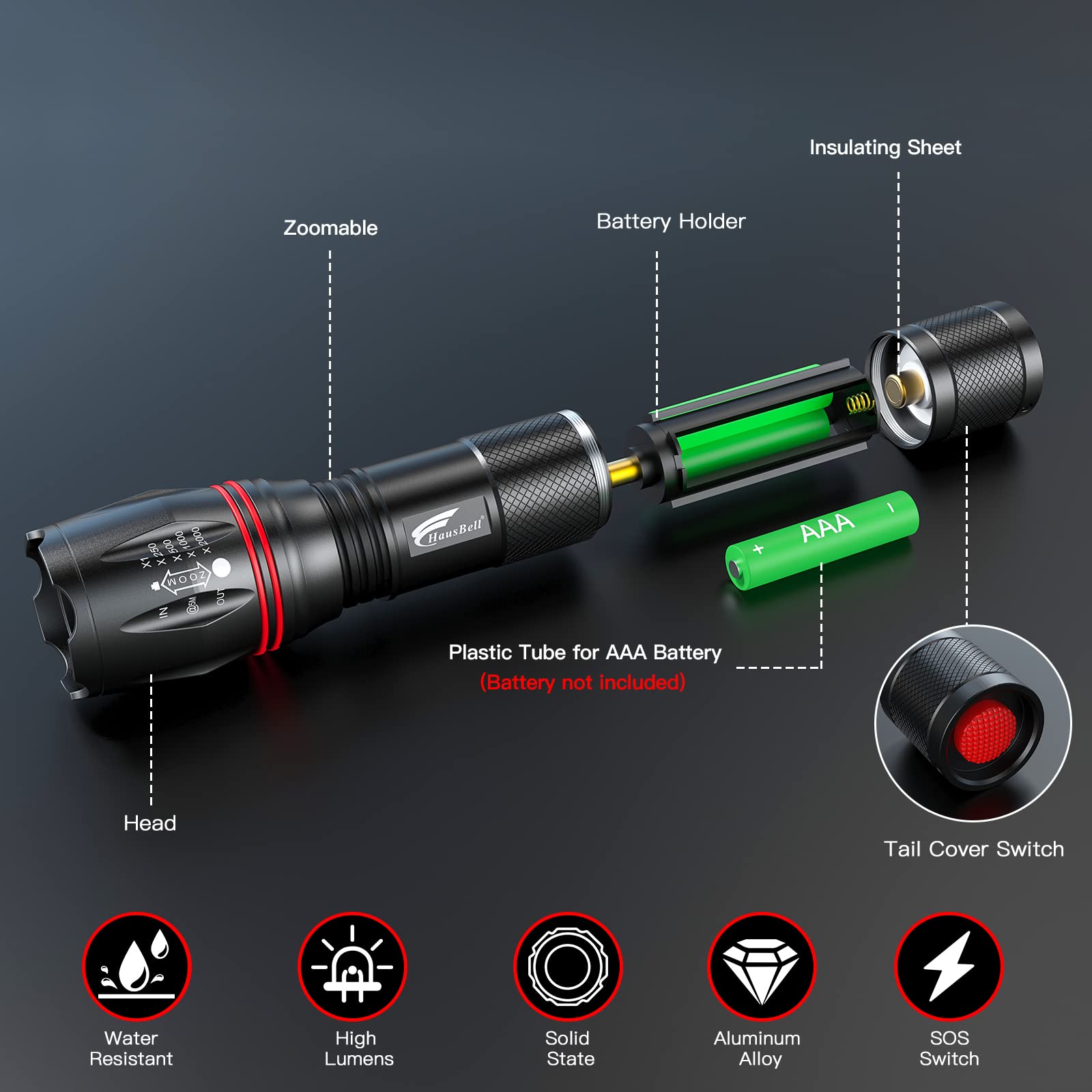 Foto 7 | Linterna Hausbell Led A100 Con Brillo De 1000 Lm, Paquete De 2 - Venta Internacional.