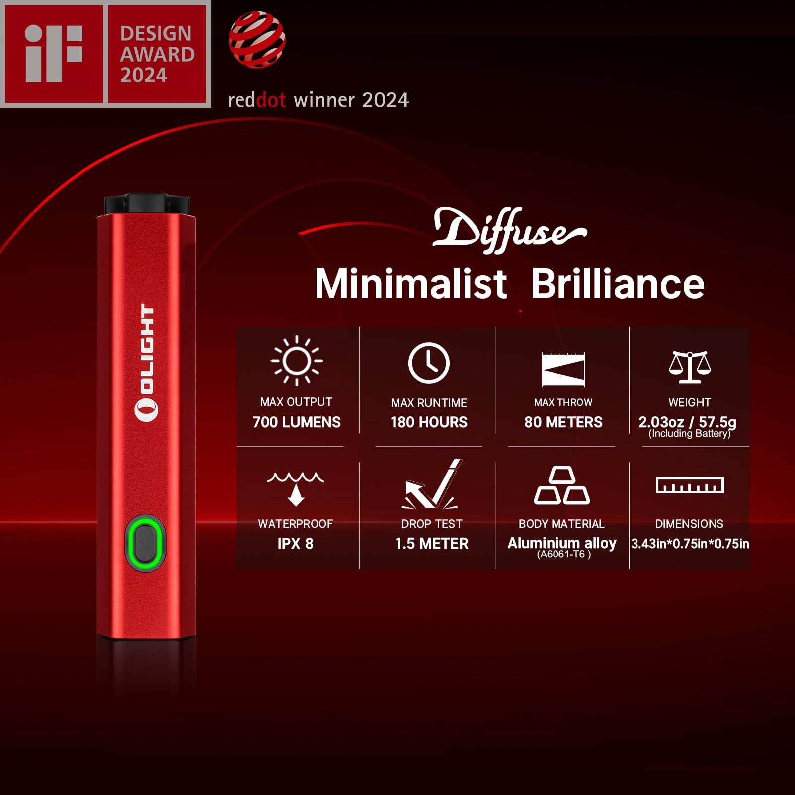 Foto 3 pulgar | Linterna Olight Difusa Recargable Edc 700 Lúmenes Roja - Venta Internacional.