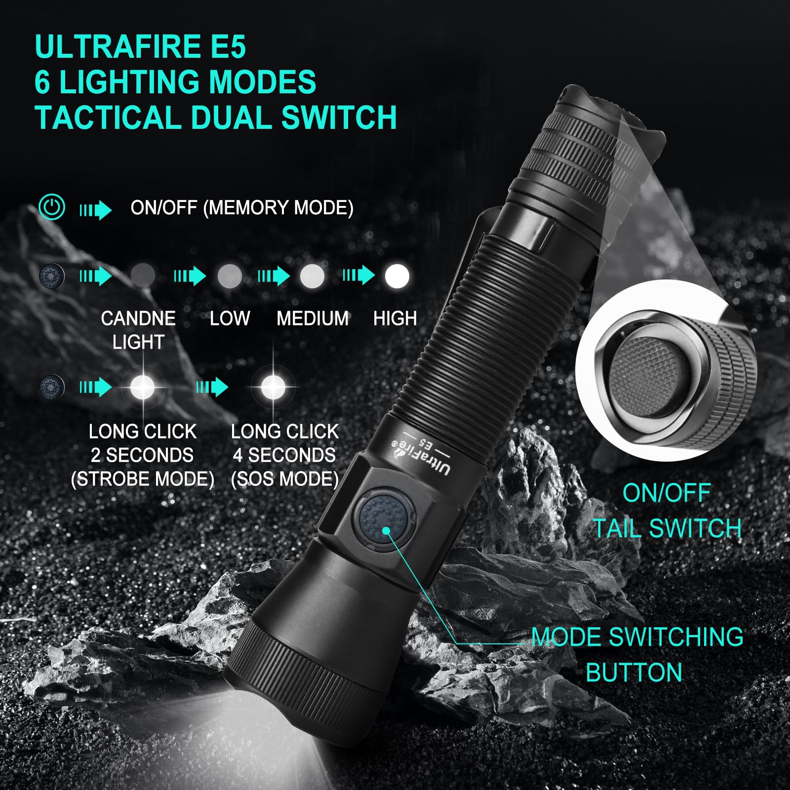 Foto 4 | Linterna Ultrafire E5 Táctica 1350 Lúmenes Recargable - Venta Internacional.
