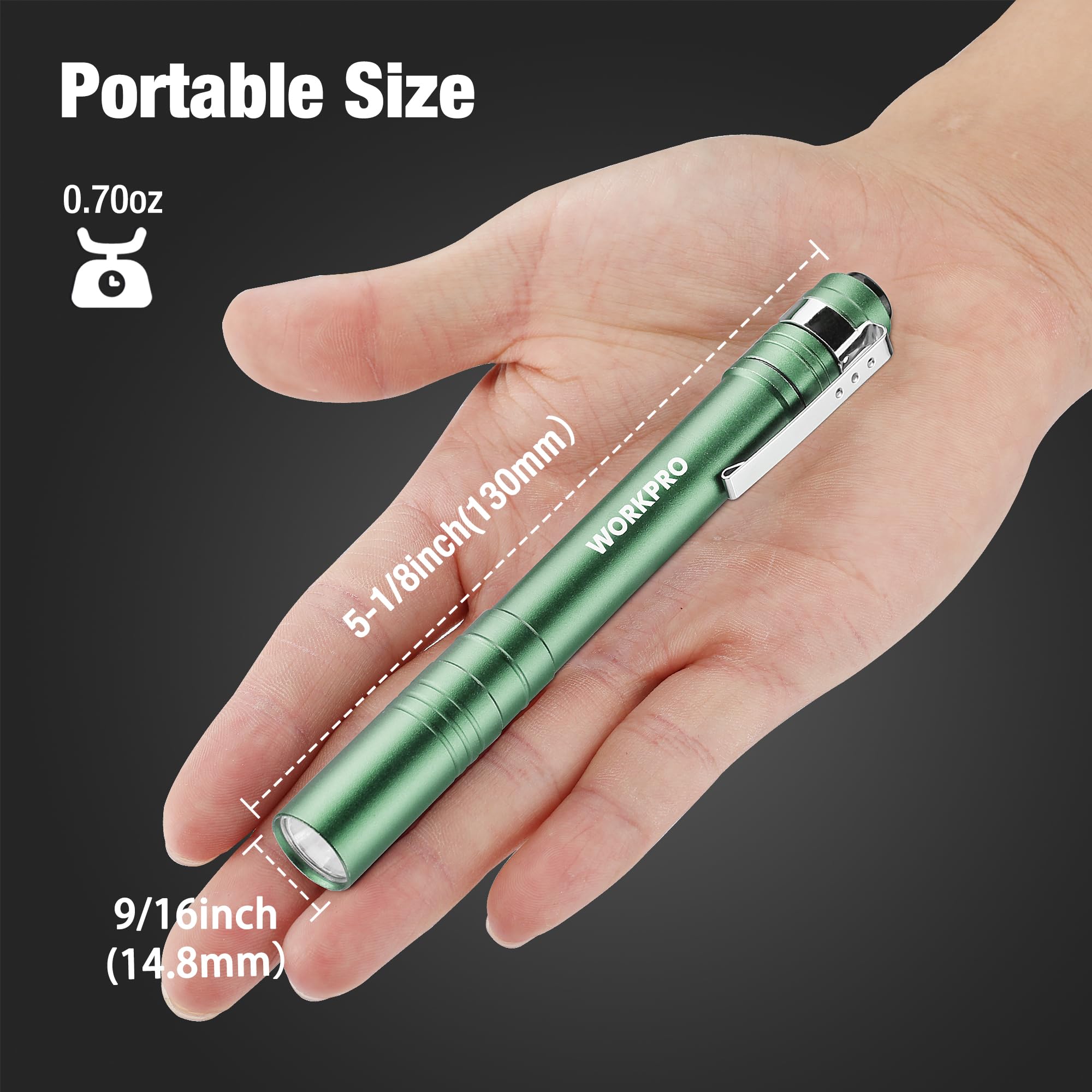 Foto 3 pulgar | Pen Light Workpro Led Con Bolsillo De Aluminio Con Clip, Color Verde, Paquete De 4 - Venta Internacional.