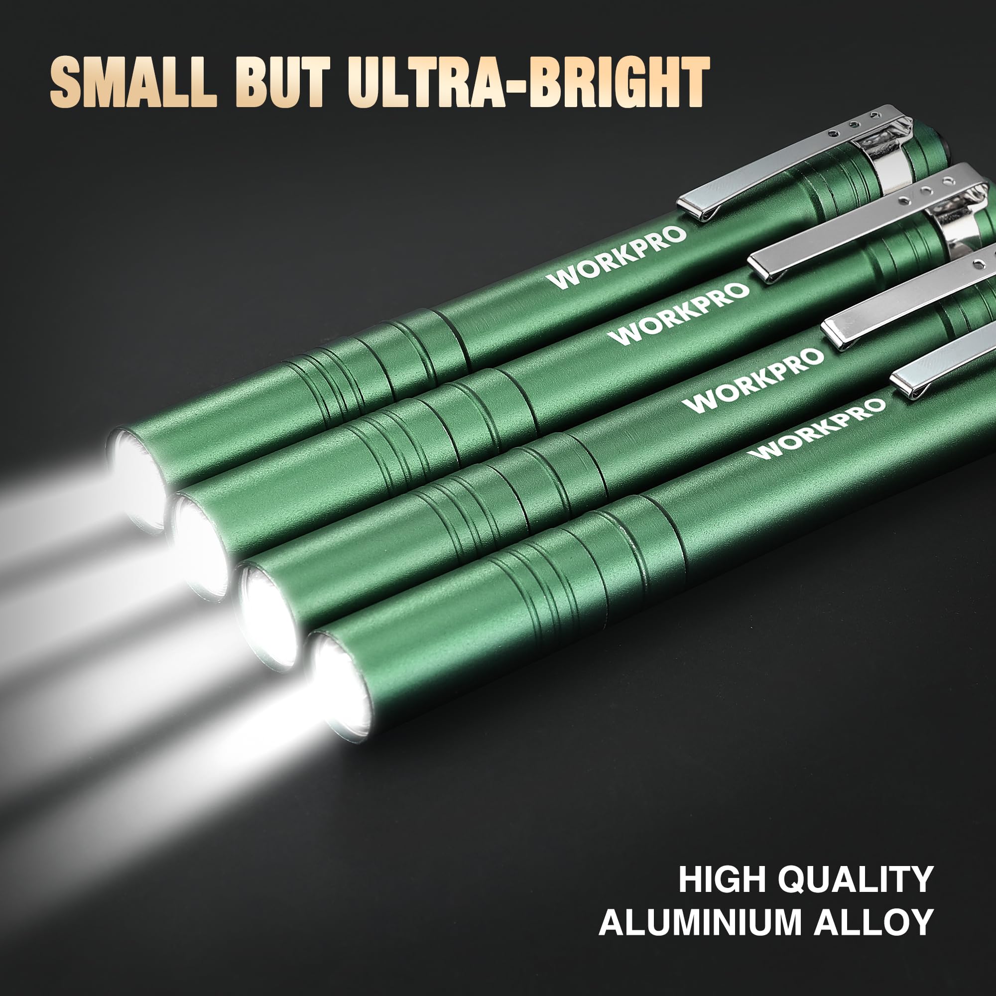 Foto 4 pulgar | Pen Light Workpro Led Con Bolsillo De Aluminio Con Clip, Color Verde, Paquete De 4 - Venta Internacional.
