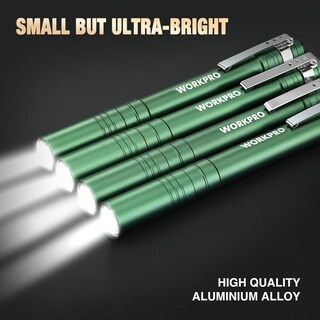 Foto 3 | Pen Light Workpro Led Con Bolsillo De Aluminio Con Clip, Color Verde, Paquete De 4 - Venta Internacional.