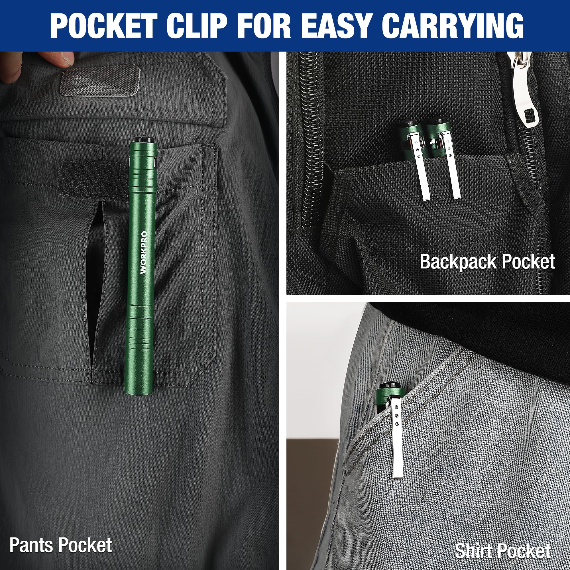 Foto 5 | Pen Light Workpro Led Con Bolsillo De Aluminio Con Clip, Color Verde, Paquete De 4 - Venta Internacional.