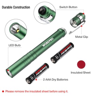 Foto 6 | Pen Light Workpro Led Con Bolsillo De Aluminio Con Clip, Color Verde, Paquete De 4 - Venta Internacional.