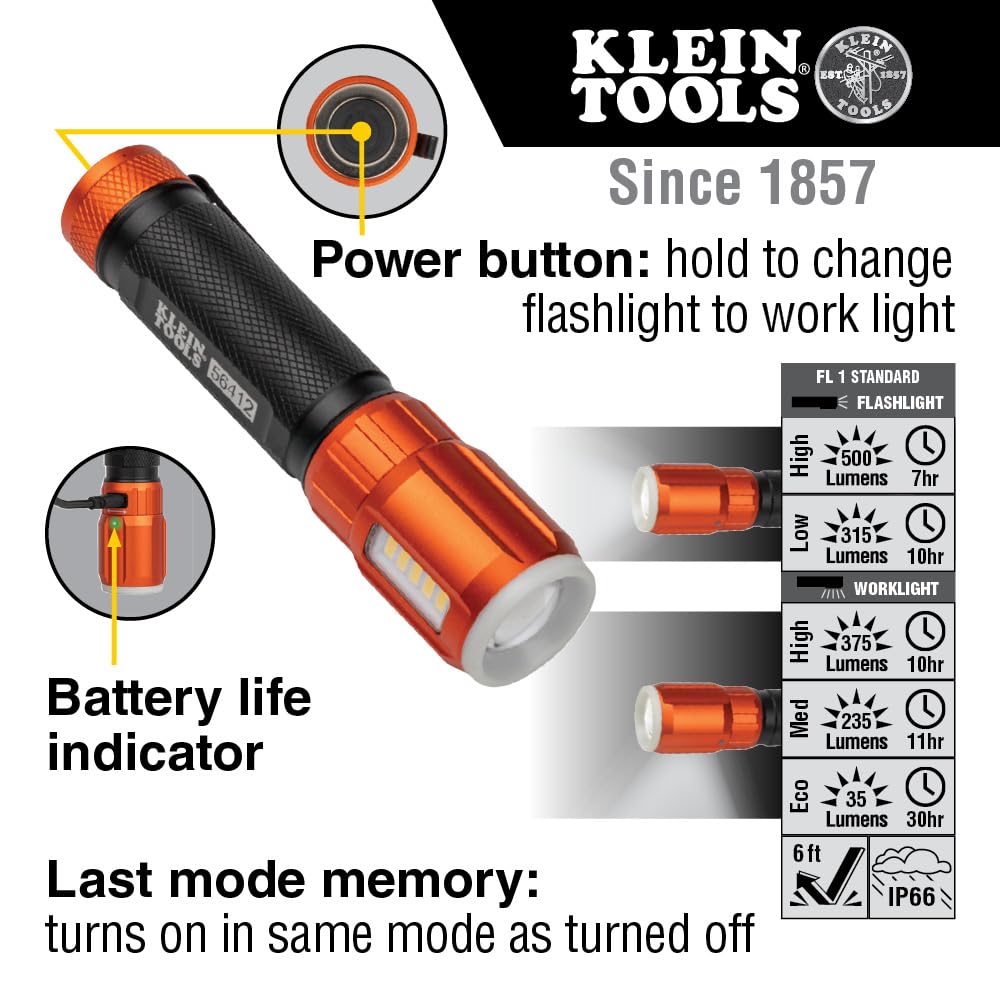 Foto 4 pulgar | Linterna Klein Tools 56412 Led Recargable de 500 Lúmenes - Venta Internacional