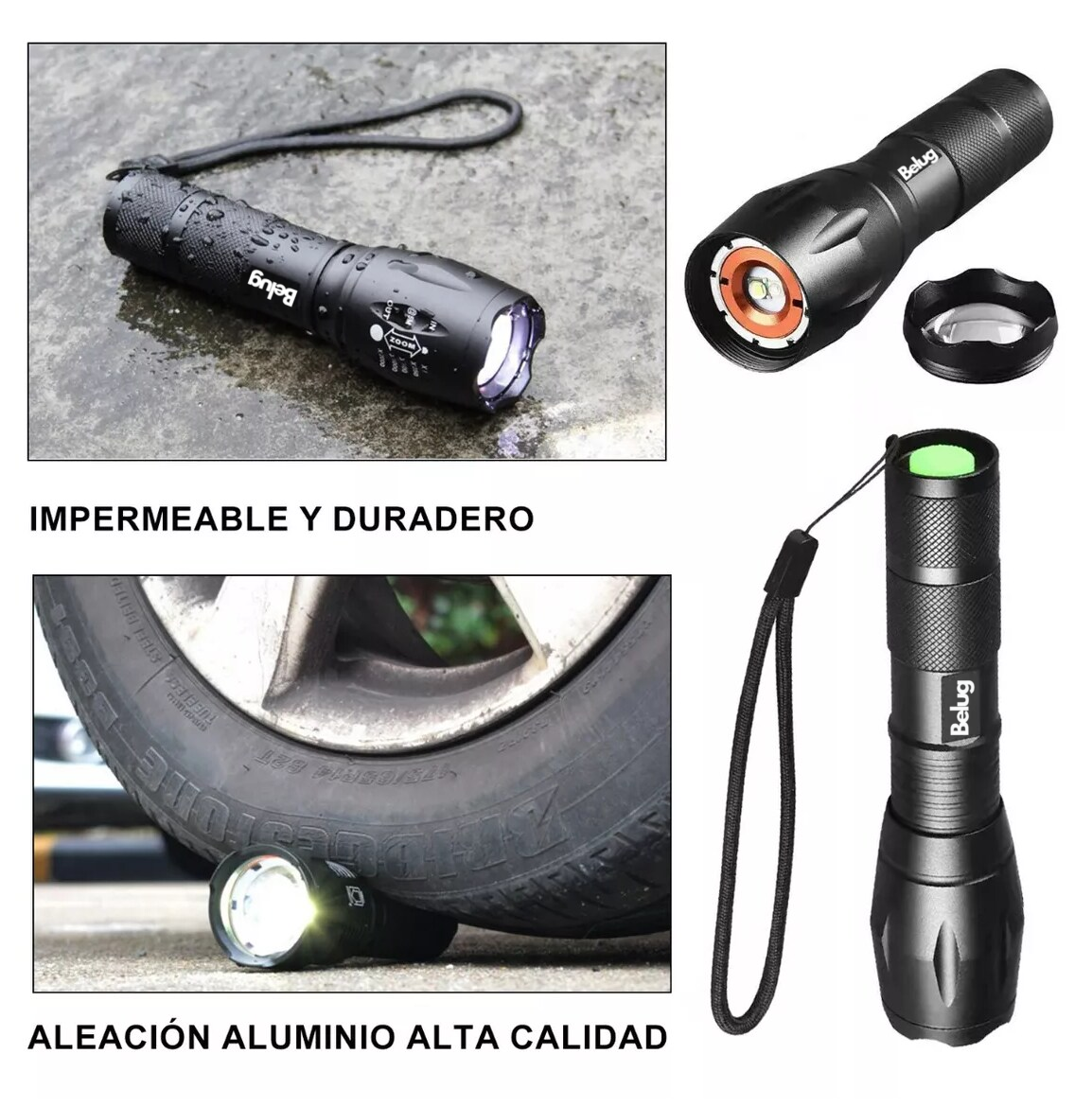 Foto 5 pulgar | Linternas Led Recargable 4000lm Con 5 Modos Y Zoo 2 Pzas , Belug Negro