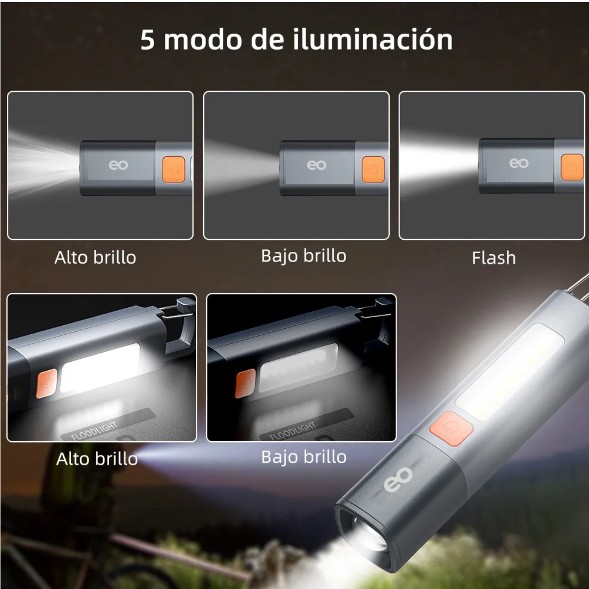 Foto 2 | Linterna Iluminación 10000 Lm Lámpara Camping Usb Portátil Linterna Eo Safe Imports Esi-18843 Gris
