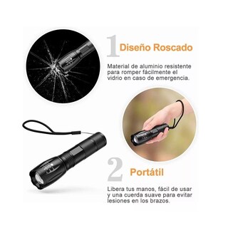 Foto 5 | Linterna Led Recargable Belug T6 Luz Táctica Portátil de Alta Potencia Zoom