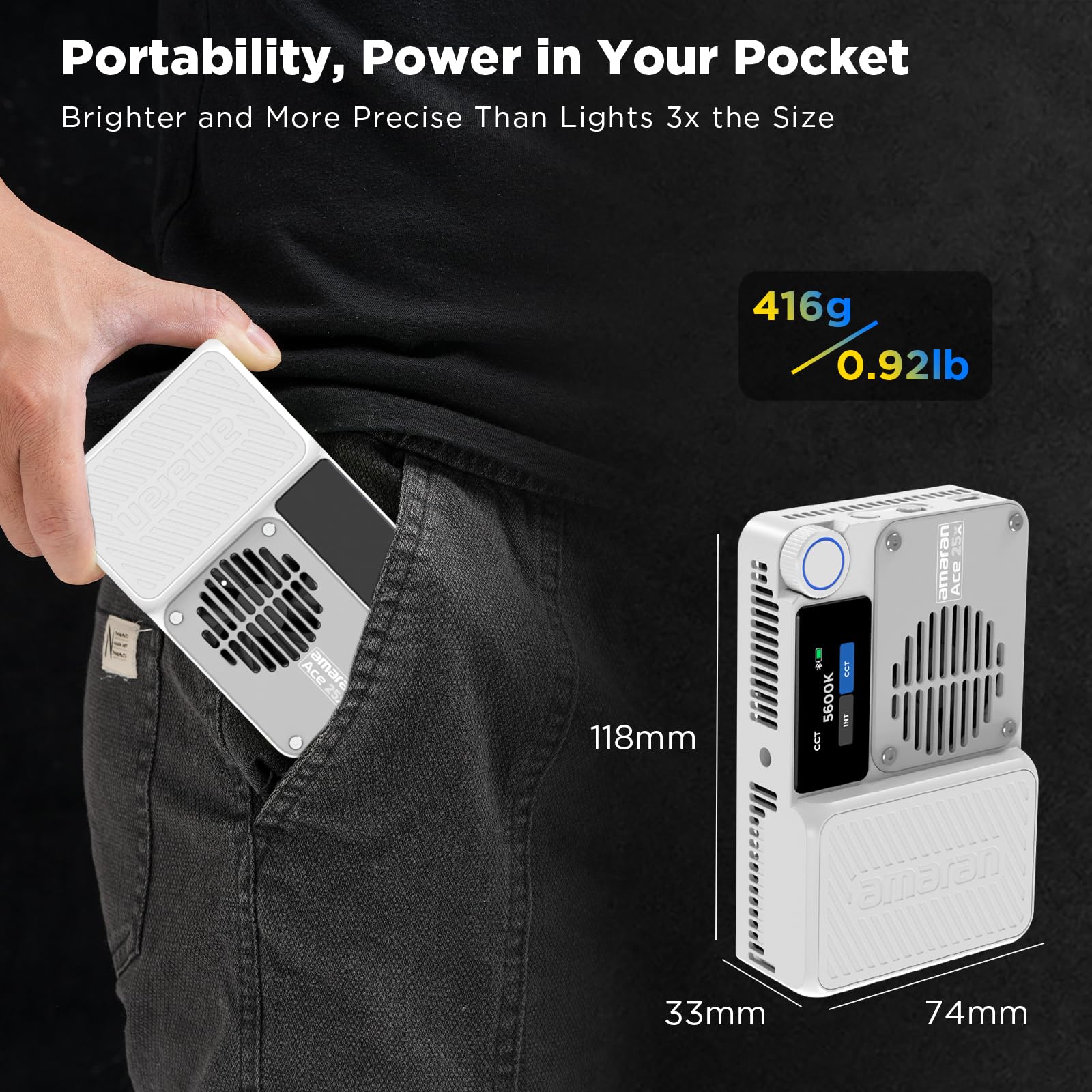 Foto 8 pulgar | Lámpara Led Amaran Ace De Bolsillo, 25 Unidades, Bicolor, 32 W, 4.500 Mah, Blanca - Venta Internacional.